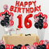 Fancypartyshop 16TH Birthday Party Decorations Supplies Red Black Later Balloons Happy Birthday Cake Topper Sash Foil Black Curtains Foil Star Balloons Number Red 16