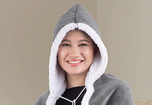 Safdie & Co. 65914.ECZ.74 Premium Wearable Hooded Adult Women and Men 71"x51"-Super Soft, Lightweight, Microplush, Cozy and Functional Throw Blanket (Silver), 52 in x 72