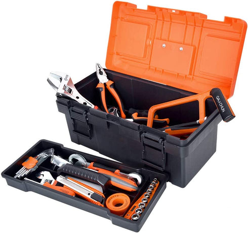 Plastic Tool Box, 14 -inch Portable Tool Box Plastic Toolbox with Removable Tool Tray and Detachable Tool Kit For Craft Storage, Household