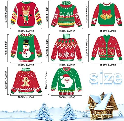 40 Pieces Ugly Sweater Cutouts Christmas Decoration Ugly Sweater Cardboard Cutouts with Glue Point Dots for Classroom School Bulletin Board Party Holiday Party Decoration, 5.9 x 5.9 Inch
