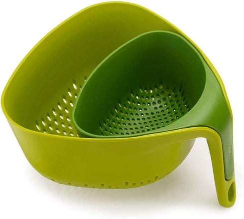 Joseph Joseph Nest Colanders Stackable Set with Easy-Pour Corners and Vertical Handle, 2-piece, Green