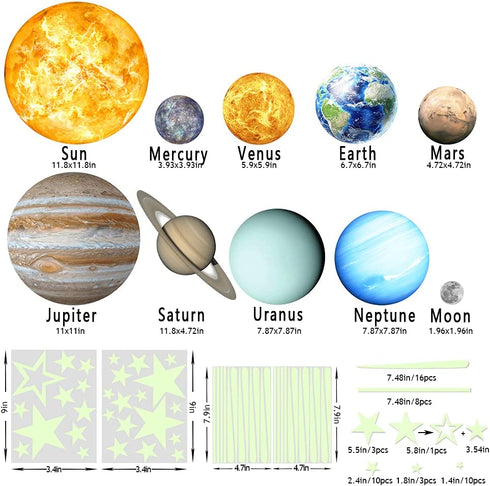 Glow in The Dark Stickers, Solar System Glow in The Dark Stars for Ceiling, Bright Planet Nursery Wall Sticker for Kid™s Room Decoration, Shining Galaxy Birthday Party Wall Decor (Blue)