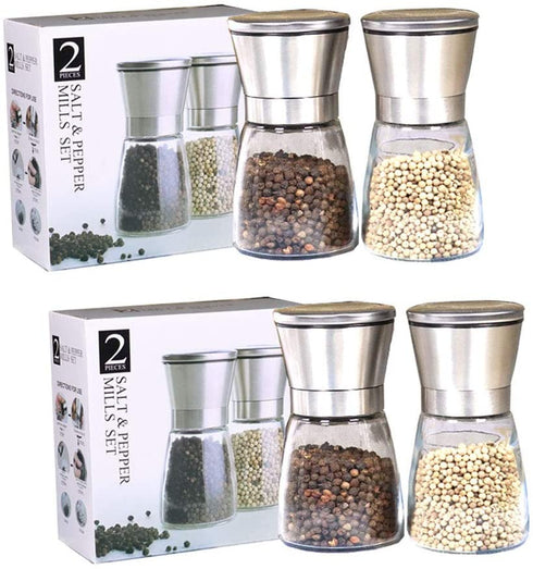 Premium Stainless Steel Salt and Pepper Grinder Set(4 pieces) - Pepper Mill and Salt Mill, Spice Grinder with Adjustable Coarseness, Ceramic Rotor