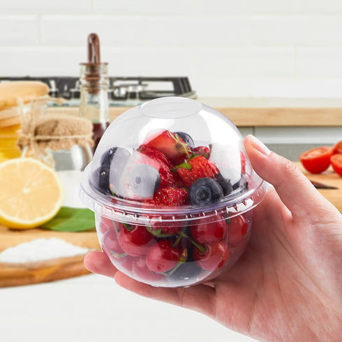50 Pack 9oz Plastic Clear Dessert Cups with Dome Lids No Hole Disposable Snack Bowls for Ice Cream, Cake, Fruit, Parfait, Pudding and Jello Shot