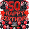 Fancypartyshop Fancy 50TH Birthday Party Decorations Supplies Red Black Later Balloons Happy Birthday Cake Topper Sash Foil Black Curtains Foil Star Balloons Number Red 50
