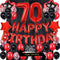 Fancypartyshop Fancy 70TH Birthday Party Decorations Supplies Red Black Later Balloons Happy Birthday Cake Topper Sash Foil Black Curtains Foil Star Balloons Number Red 70