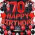 Fancypartyshop Fancy 70TH Birthday Party Decorations Supplies Red Black Later Balloons Happy Birthday Cake Topper Sash Foil Black Curtains Foil Star Balloons Number Red 70
