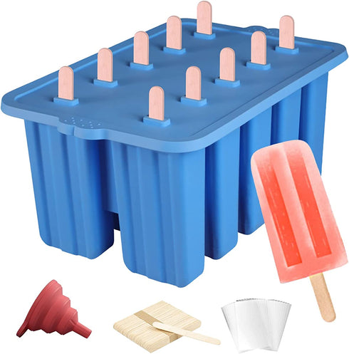 Homemade Silicone Popsicles Molds,BPA Free Popcylce Molds,Reusable Popsicle Mold for Kids,Ice Cream Mold,Ice Pop Molds Maker with 50 Popsicles Sticks,50 Popsicle Bags,Funnel ( Blue)