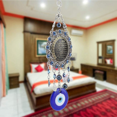 Turkish Blue Evil Eye Beads Ornament Amulet Delicate Blue Glass Pendant Home Lucky Protection Wall Hanging Decor - C