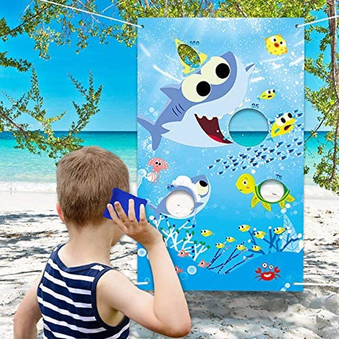Shark Toss Games with 3 Been Bag Little Shark Party Supplies Been Bag Toss Games Party Games for Kids and Adults in Under the Sea, Shark Theme party Baby Shower Kids’ Birthday Party Summer Pool Game