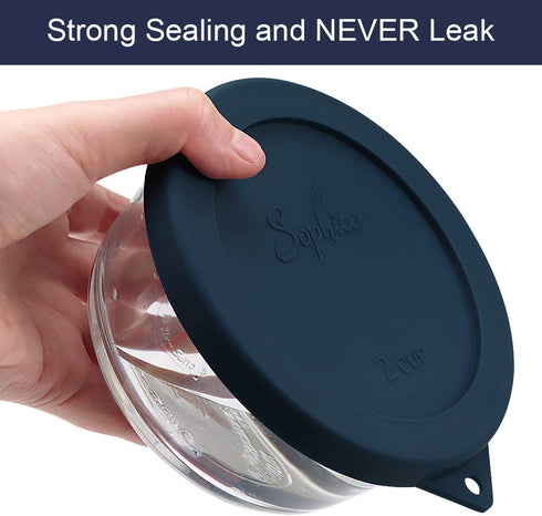 Sophico 2 Cup Round Silicone Storage Cover Lids Replacement for Anchor Hocking and Pyrex 7200-PC Glass Bowls (Container not Included) | Navy Blue-Mint | 4 Pack