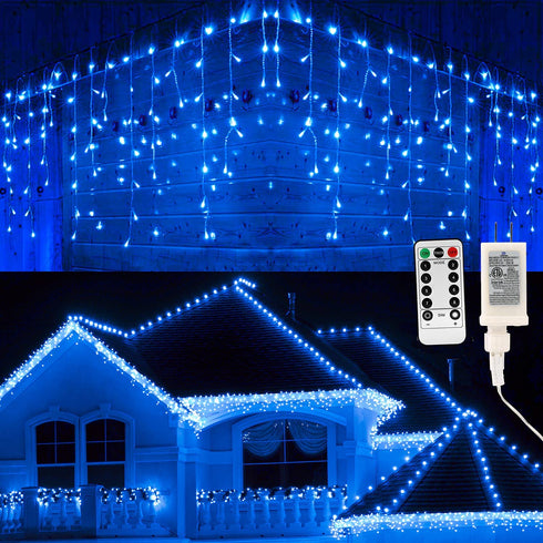 Brizled Blue Icicle Lights, 29ft 360 LED Icicle Christmas Lights, 8 Modes Curtain Fairy Lights with 60 Drops, Clear Icicle Twinkle Lights with Remote for Indoor Outdoor Christmas Wedding Holiday Decor