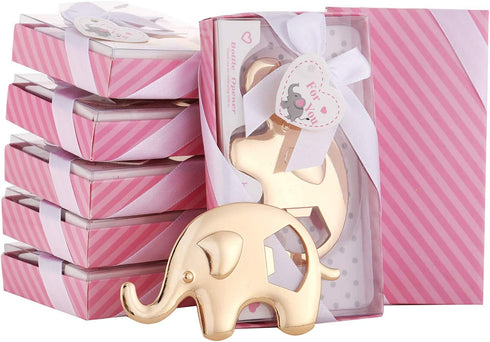 12 Pack Elephant Theme Girl Baby Shower Favors Bottle Opener, Pink Girl Baby Shower Souvenirs for Guests Elephant Shaped Bottle Opener for Birthday Wedding Favor (Pink Elephant, 12)