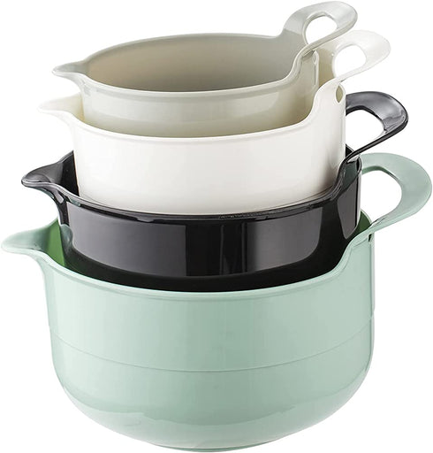Cook with Color Mixing Bowls - 4 Piece Nesting Plastic Mixing Bowl Set with Pour Spouts and Handles (Mint)