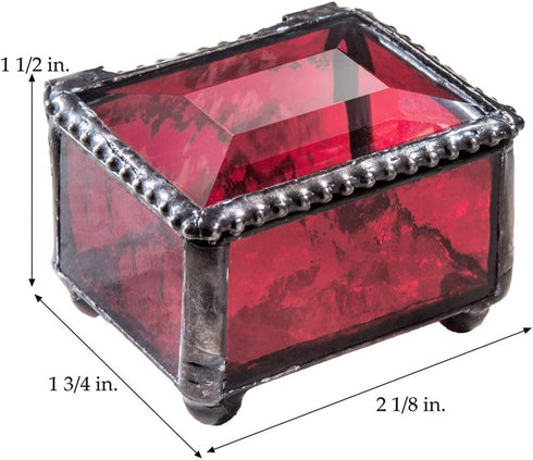 Ring Box Small Glass Jewelry Wedding Engagement Ring Dish Display Keepsake Trinket Case Gift Ruby Red Stained Glass J Devlin Box 325-4