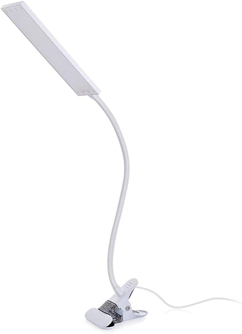 LED Desk Lamp Reading Light, JUANWE Clip on Light, Dimmable Clamp Light with USB Charging Port, 3 Modes & 14 Brightness Levels 5W LED Metal Clip Light, White
