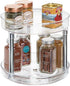 mDesign 2 Tier Lazy Susan Turntable Food Storage Container for Cabinets, Pantry, Fridge, Countertops - Raised Edge, Spinning Organizer for Spices, Condiments - 9" Round - Clear/Chrome