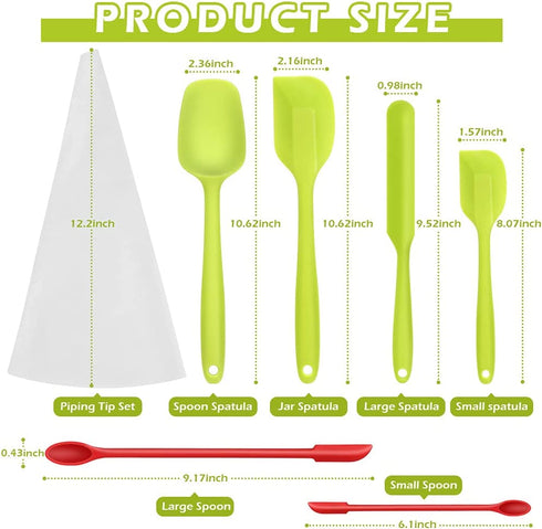 Rivvi Silicone Rubber Spatula Set of 14 includes 2 Mini Spoons and Piping Tips Set for Baking Cooking Mixing Heat Resistant Non-Stick Dishwasher Safe Small Cream Cake Spatulas Scraper Kitchen Utensils