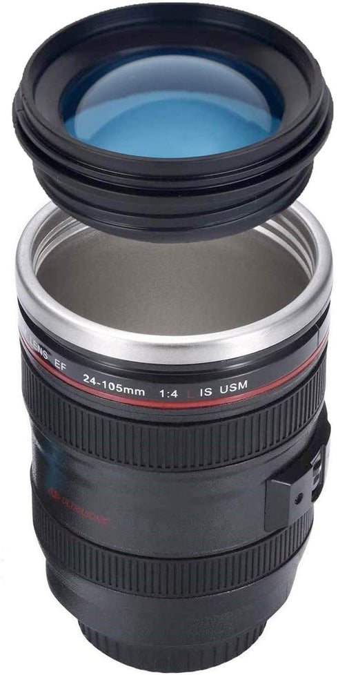 TMANGO Camera Lens Coffee Mug With Lid, Photo Coffee Cup, Stainless Steel Thermos Lens Mug Leak Proof For Photographer Lovers Present