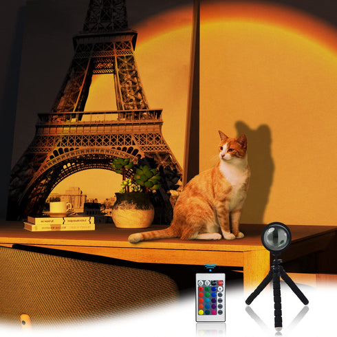 Sunset Lamp 16 Colors, SKREWIER Compact Sunset Lamps with Remote, 360°Rotated & Easy to Use, Bright Color Changing Sunset Lamp for Bedroom/Living Room/Photography/Gift Packaged, USB Powered