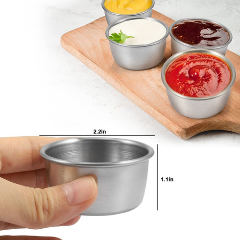 Amytalk Ramekin Sauce Dipping Bowl Mini Sauce Cups Pudding Condiment Cups for Home Party Restaurant (Sliver 12 Pack 40ml 1.4OZ)