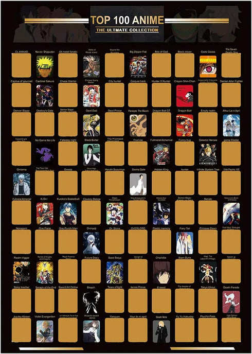 SarahHey Top 100 Anime Scratch Off Poster - Anime Merch Stuff Bucket List Great Christmas Gifts For Women and Men(16.5'' x 23.4''), Black