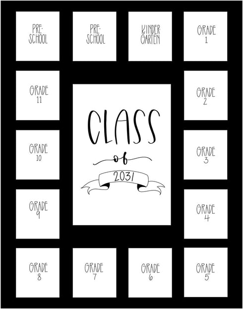 RRD Class of 2031 Photo Mat (11” x 14”) - Photo Collage Picture Frames Mat for School Pictures – School Picture Frame Pre-K to 12 Mat - No Frame Black Photo Mat from Pre-K to Graduation (15 Photos)