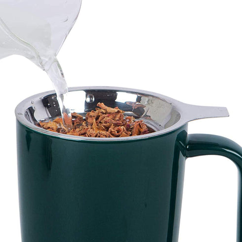 Sunddo Porcelain Tea Mug with Infuser and Lid, 15 OZ, Jade