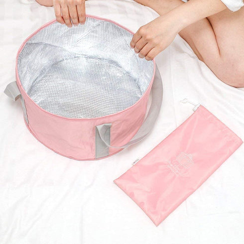 Folding Bucket Collapsible Outdoor Bucket Portable Travel Basin 15L Heat Preservation Waterproof Tub for Foot Soaking Bath, Fishing, Hiking Camping, Washing Dish (Pink)