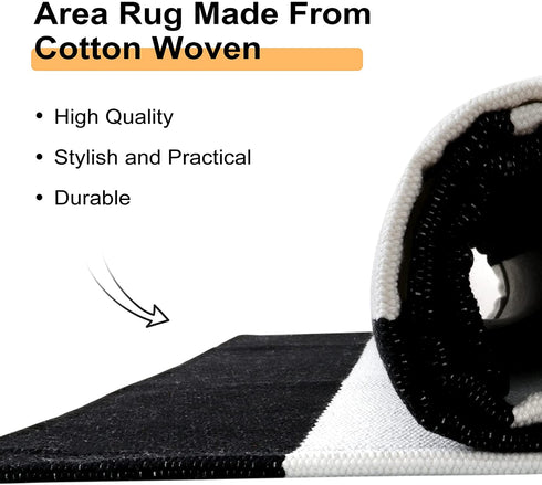 Black and White Outdoor Runner Rug 27.5'' x 43'',Washable Striped Layered Doormats Front Porch Rug Farmhouse Check Entrance Carpet for Welcome Mat/Indoor/Laundry Room