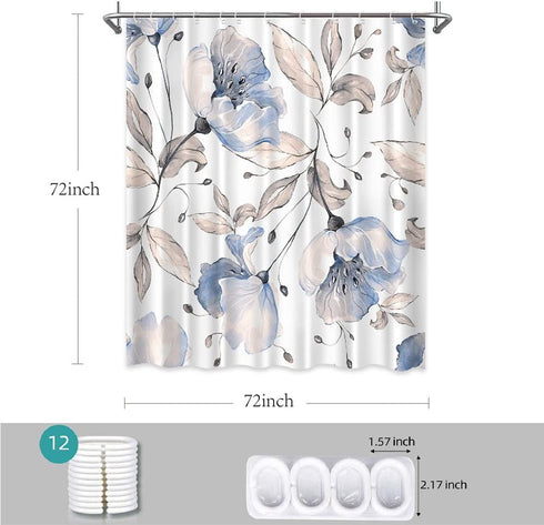 LORIE Blossoming Bluish Hibiscus Shower Curtain White Background Waterproof Fabric Bath Curtain Home Bathroom Bathtubs Decor