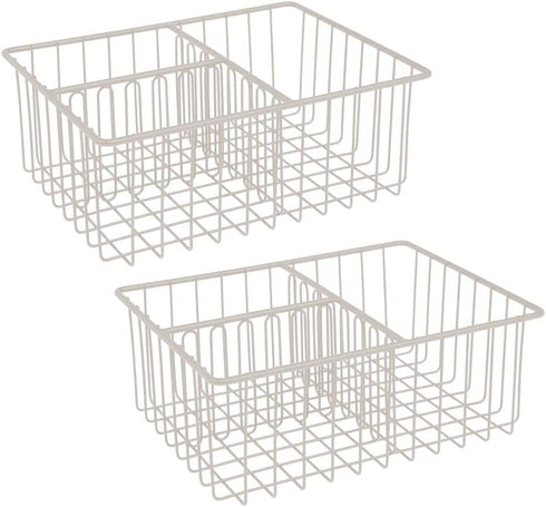 mDesign Metal Kitchen Food Storage Container Lid Holder, 3-Compartment Organizer Bin for Organization in Kitchen Cabinets, Cupboards, Pantry Shelves, Drawers - 2 Pack - Cream/Beige