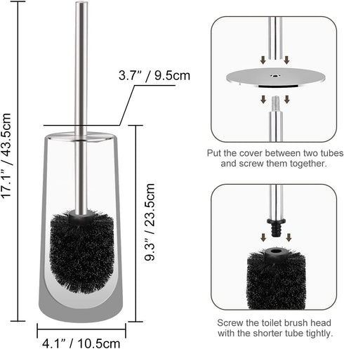IXO Toilet Brush and Holder, 2 Pack Toilet Brush with 304 Stainless Steel Long Handle, Toilet Bowl Brush for Bathroom Toilet-Ergonomic, Elegant,Durable (Grey)