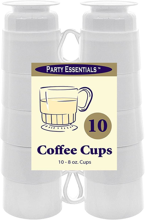 Party Essentials 8-Ounce Hard Plastic Coffee Cups, 10-Count, White