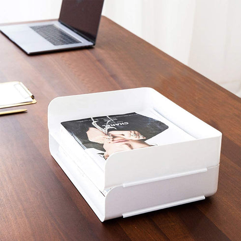 Stackable Desktop Document Letter Tray Organizer Accessories Paper Tray, Multi-Layer File Sorter Storage Paper Holder Stylish (2 Pack)