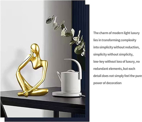 prosfalt Resin Thinker Statue Abstract Statue Home décor Accents Collectible Figurines Art Home Office Bookshelf Desktop Modern Home Decor Accent, Large 9.45 Inches(Gold-Left)