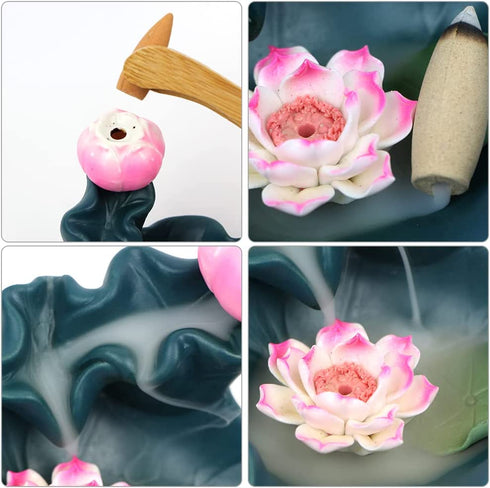 prosfalt Ceramics Waterfall Backflow Incense Holder Burner,Incense Seat with 50 Backflow Incense Cones+35 Incense Sticks Aromatherapy Home Decor Can Anxiety Relief Pressure -Blue