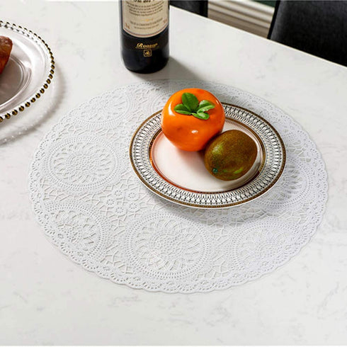 Kreatur Round Waterproof Placemats for Dining Table Set of 6,White Modern Plastic PVC Washable Table Mats Non-Slip Easy to Clean for Home Kitchen Decor