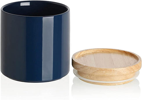 SWEEJAR Kitchen Canisters Ceramic Food Storage Jar, Stackable Containers with Airtight Seal Wooden Lid for Serving Coffee Bean, Flour, Tea, Spice and More - 39 FL OZ (Navy)