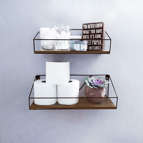 PETAFLOP Wall Mount Shelf Rustic Wood Floating Shelves Storage for Kitchen Living Room Bathroom, Set of 2