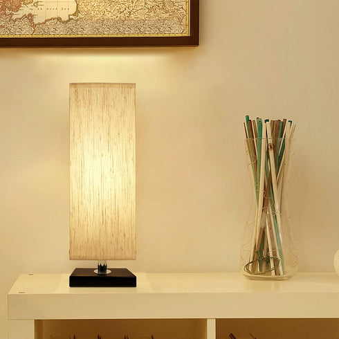 Small Bedside Table Lamp, Minimalist Solid Wood Bedroom Lamp with Square Fabric Shade for Nightstand, Dresser, Living Room, Kids Room, Dorm, Office