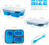 MAXCOOK Collapsible Lunch Container Stacking Silicone Lunch Box with Spoon & Fork, 1500ml/3-Compartment Portable Bento Storage Containers for Food, Microwave, Freezer, Dishwasher Safe, BPA Free Blue
