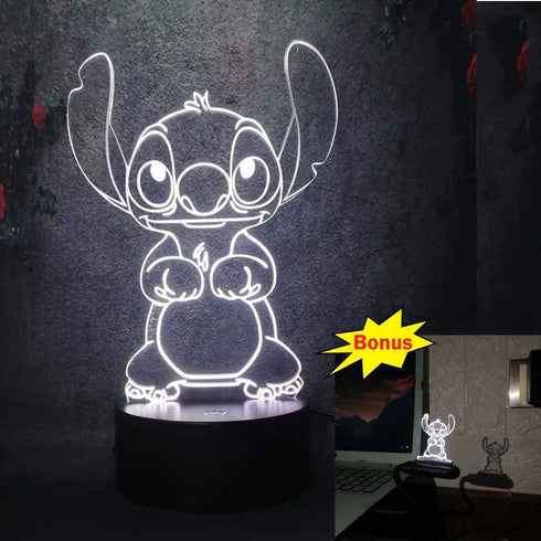 Yan-tech Cute Cartoon lilo Stitch 3D Visual Night Light 16 Colors Remote Control Touch Sensor USB Base Charge AA Battery Powered Baby Room Bedroom Table Light Kids Christmas Gift Deco