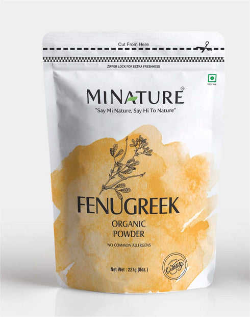 mi nature USDA CERTIFIED Organic Fenugreek Powder (TRIGONELLA FOENUM)(100% NATURAL , ORGANICALLY GROWN ) (227g / (1/2 lb) / 8 ounces) - Resealable Zip Lock Pouch