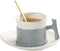 TILANY Tea Cup and Saucer Set - Snowflakes Glazed Coffee Cups with Saucer and Golden Spoon , Luxury 7 Ounce Ceramic Latte Mug Cappuccino Mugs - Drink Ware Gift For Women, Men (Grey)