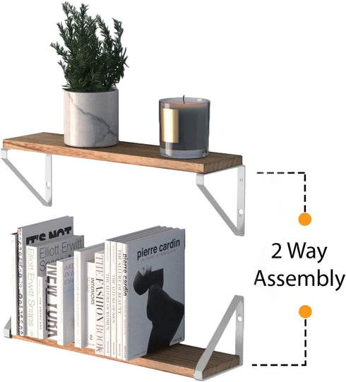 Wallniture Ponza Floating Shelves for Wall, Bathroom Shelves Wall Mounted Set of 2, Burned Finish Wood Shelves with White Shelf Brackets