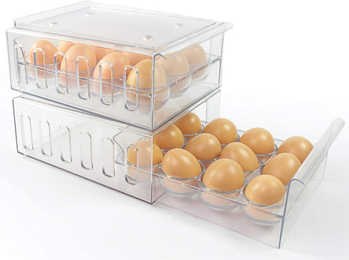 Foxko Egg Holder, Refrigerator Storage Organizer, Stackable Container