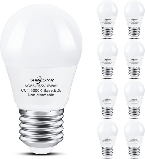 SHINESTAR 8-Pack A15 LED Ceiling Fan Light Bulbs 5000K Daylight, E26 Standard Base 6w (60w Equivalent), High CRI 85+ for Natural and Radiant Colors, Non-Dimmable