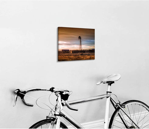 Hardy Gallery Rustic Windmill Picture Wall Art: Plains Landscape Artwork Farmhouse Painting Print on Canvas for Living Room (16'' x 12'' x 1 Panel)