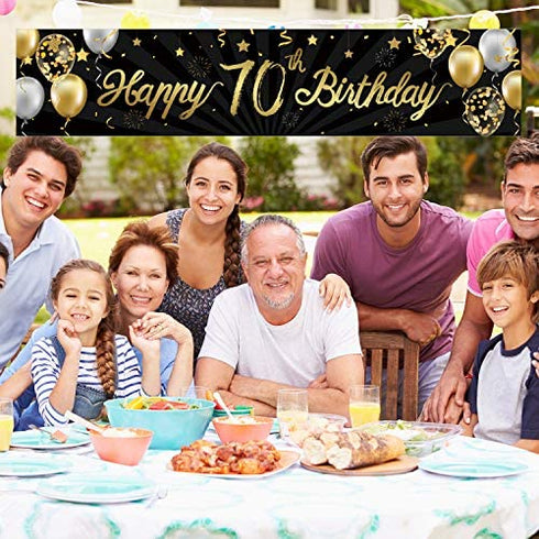 Happy 70th Birthday Banner Sign Gold Glitter 70 Years Birthday Party Decorations Supplies Anniversary Celebration Backdrop